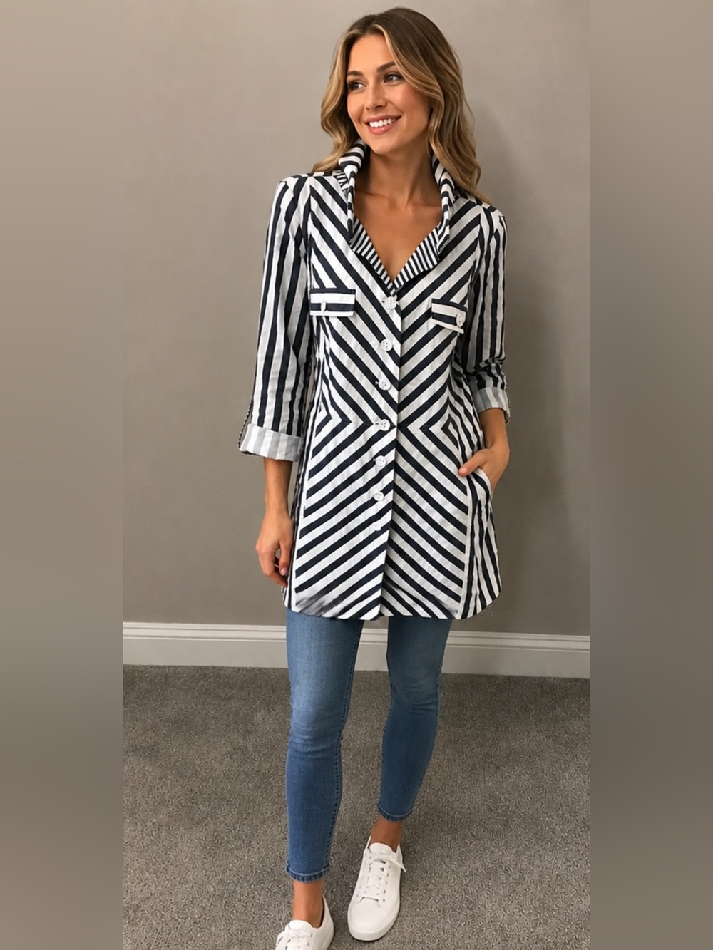 Vintage Striped Black and White Blazer Jacket - Women